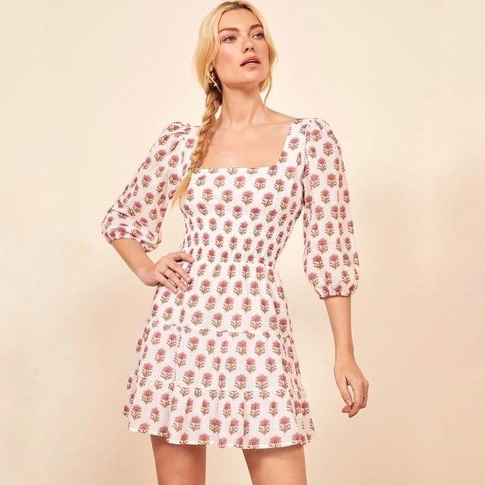 Reformation Verona block print 100% cotton mini dress